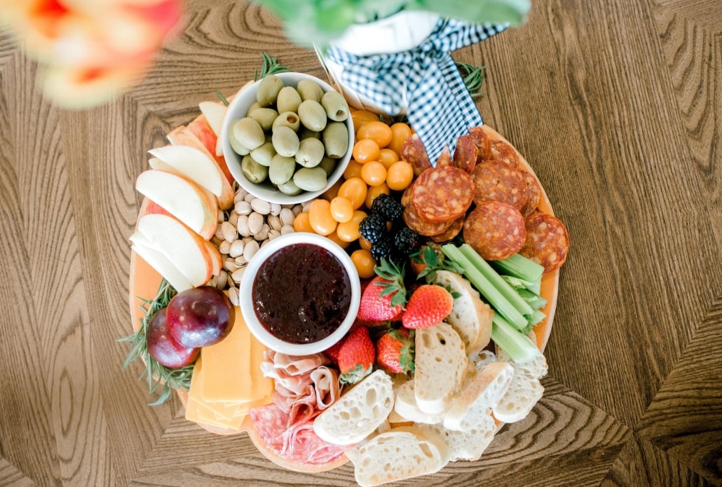Charcuterie Board with variety of items.