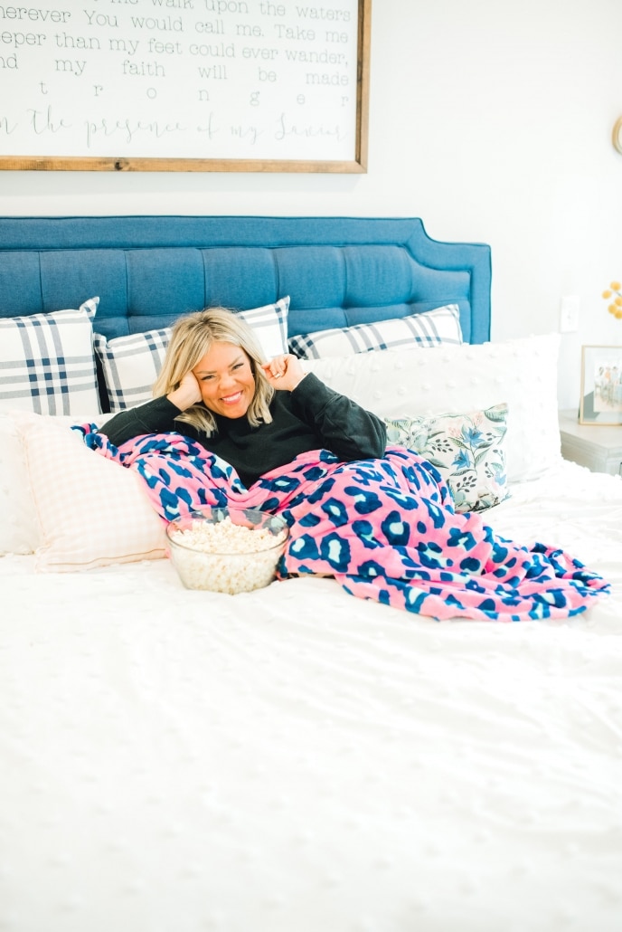 Brittany with pink leopard blanket.