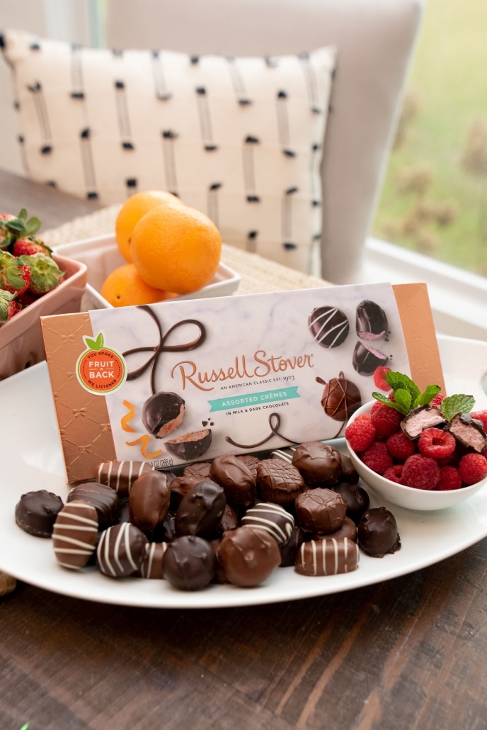 Russell Stover chocolate creams in the copper foil box.