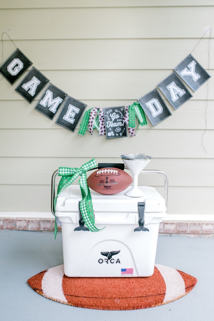 White Orca 20qt cooler with Game Day banner.